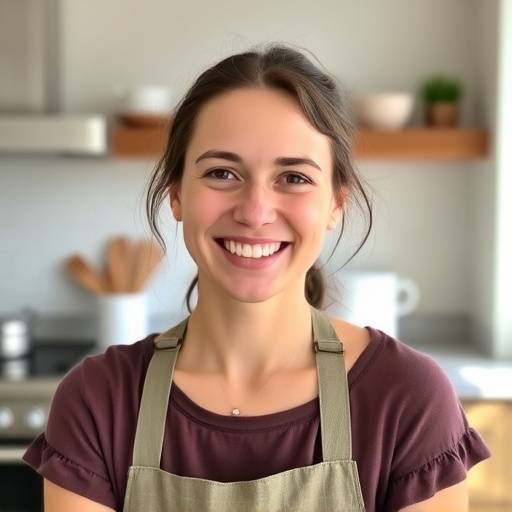 Alessia Rossi, Founder and Lead Designer of Cucina Organizzata, smiling in a modern kitchen.